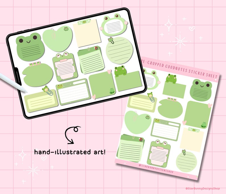 12 Frog Notepad Digital Stickers, Cute Frog Digital Stickers, Kawaii ...