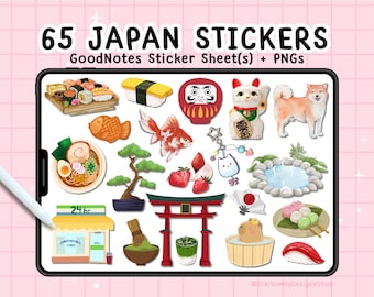 65 pegatinas GoodNotes de Japón, pegatinas digitales Kawaii, pegatinas GoodNotes Japón, pegatinas de vacaciones GoodNotes, pegatinas digitales Kawaii