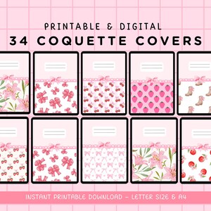 Könnte beinhalten: 34 druckbare und digitale Coquelette-Cover mit einer Vielzahl von Mustern, darunter Schleifen, Kirschen, Erdbeeren, Stiefel und Lilien. Sofortiger druckbarer Download - Letter-Format & A4.