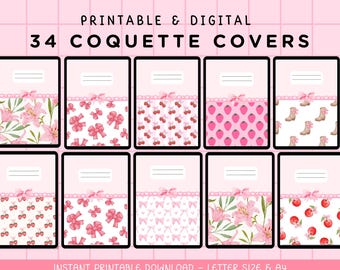 34 Pink Coquette GoodNotes Notebook Covers, Pink Bow Lace GoodNotes Notebook Covers, Cute Notebook Covers, Pink Bow Coquette Printable