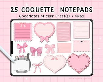 25 Pink Coquette Notepad GoodNotes Stickers, Pink Girly GoodNotes Stickers, Pink Coquette Digital Stickers, Cute GoodNotes Stickers