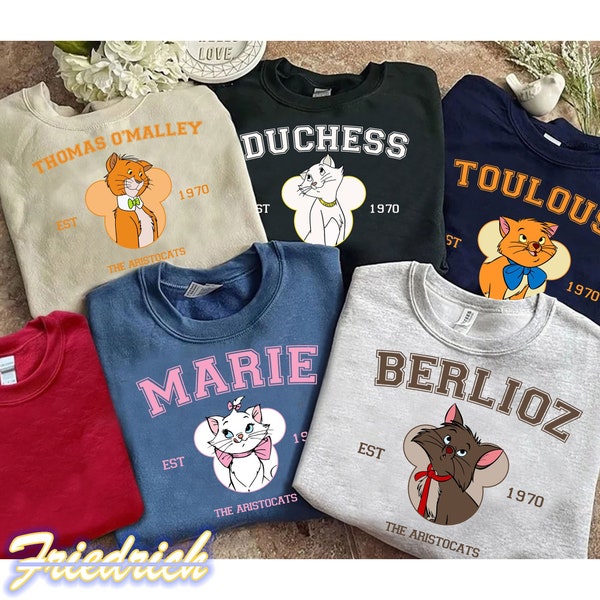 Retro Disney The Aristocats Est 1970 Marie Duchess Berlioz Toulouse Cat Shirt, Disneyland Trip Gift, Matching Family Shirts, Magic Kingdom