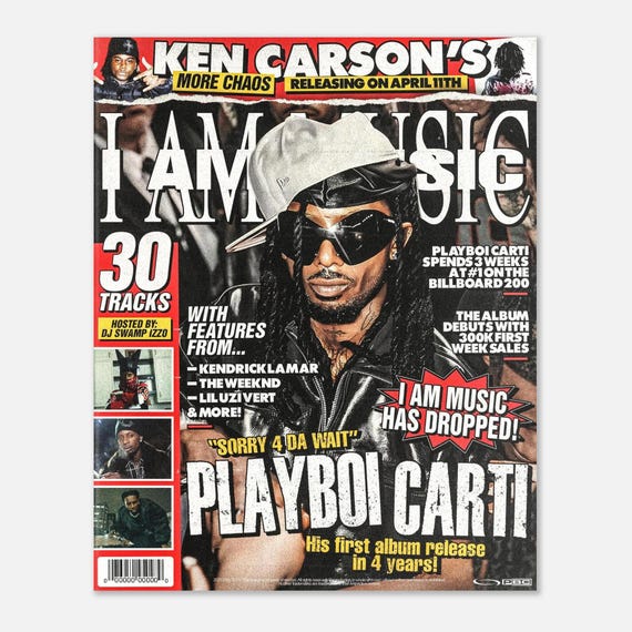 Playboi Carti Magazine Poster, 16x20in Art Print, I Am Music