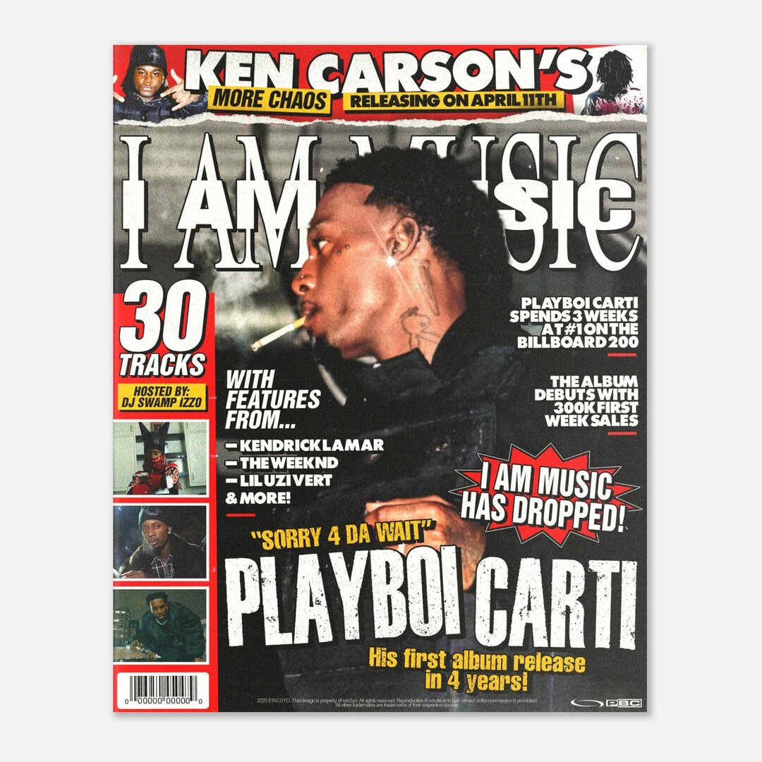Playboi Carti Magazine Poster, 16x20in Art Print, I Am Music