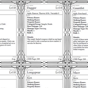 Cartes d'objets d'armes Pathfinder 2e édition