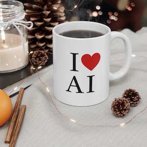 Caneca de café I Love AI, caneca Prompt Engineer, caneca de presente com inteligência artificial, produtos Chatgpt, caneca Geek Tech, presente com tema AI, entusiasta de tecnologia