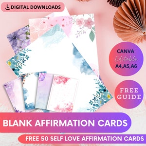 Blank Affirmationskarte Bearbeitbare Vorlagen Canva mit Free eBook DIY Affirmation Cards, Printable enthalten für handschriftliche Karten anpassbar.