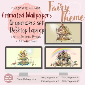 Animiertes Fee Thema | Hintergrund Tapete Organizer Set | Ordner Icons Wallpaper | Kawai Desktop Organizer | Zauberwald | Nahtloser Loop