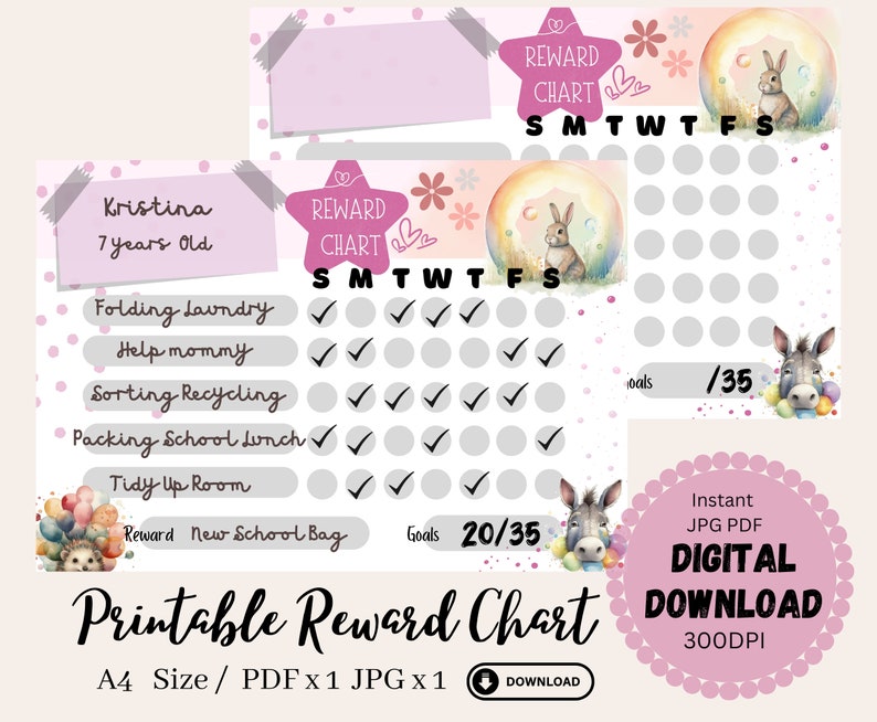 Daily Chore for Kids PRINTABLE Reward Chart Bear 04 Behavior - Etsy