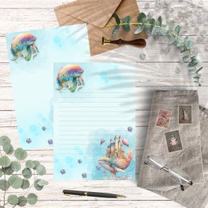 Sueño Castillo Flotante Ballena Delfín IMPRIMIBLE Papelería #008 Papelería imprimible, Papel de escritura, Conjunto de escritura de cartas, Papel de notas