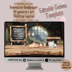 Editable CANVA template | Animated | Flora & Cat cute cartoons | Wallpaper Organizer Set | Folder Icons Wallpaper | Kawai Desktop Organizer