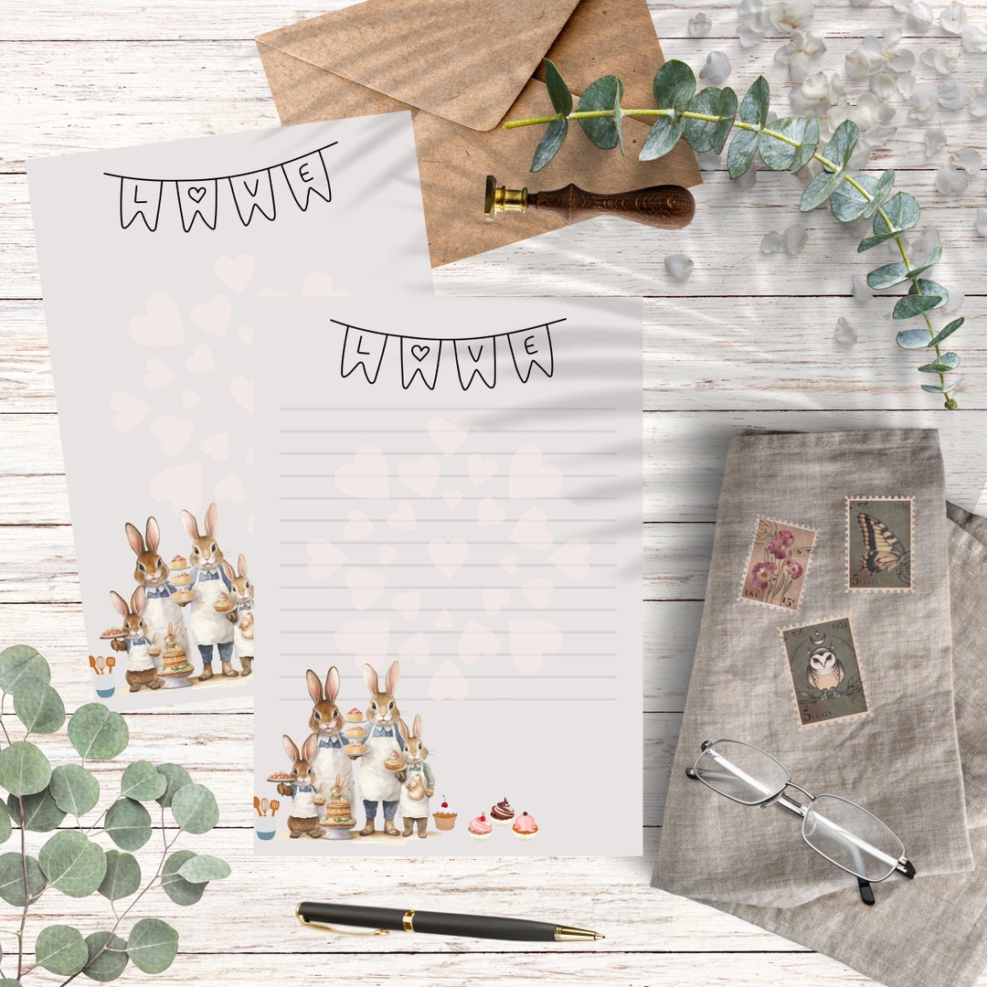 Rabbit Happy Family PRINTABLE Stationery #015 Printable Stationary ...