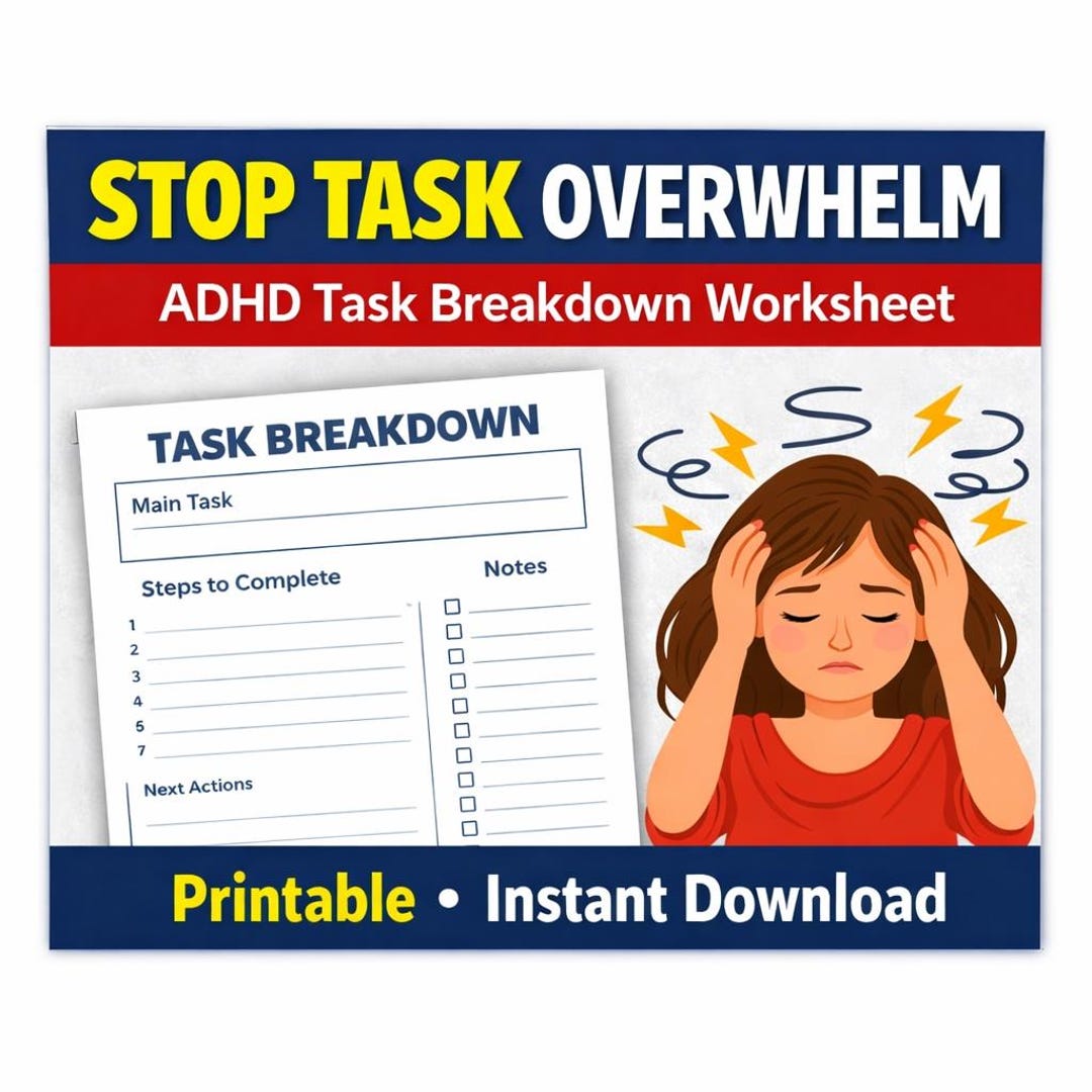 ADHD Task Breakdown Worksheet | Turn Overwhelm Into Action | Step ...