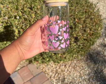 Heart Glass Can Cup With Lid and Straw | Heart Glass Cup  Glass Coffee Cup | Heart Glass Tumbler with Straw and Lid | Iced Coffee Cup