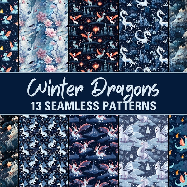 Winter Dragons Digital Paper ~ Seamless Patterns