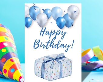 Printable Happy Birthday Card with Balloons - Instant Download