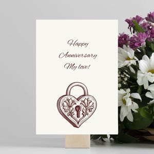 Carte d'anniversaire de style vintage avec cadenas en forme de cœur - 5 x 7 pouces