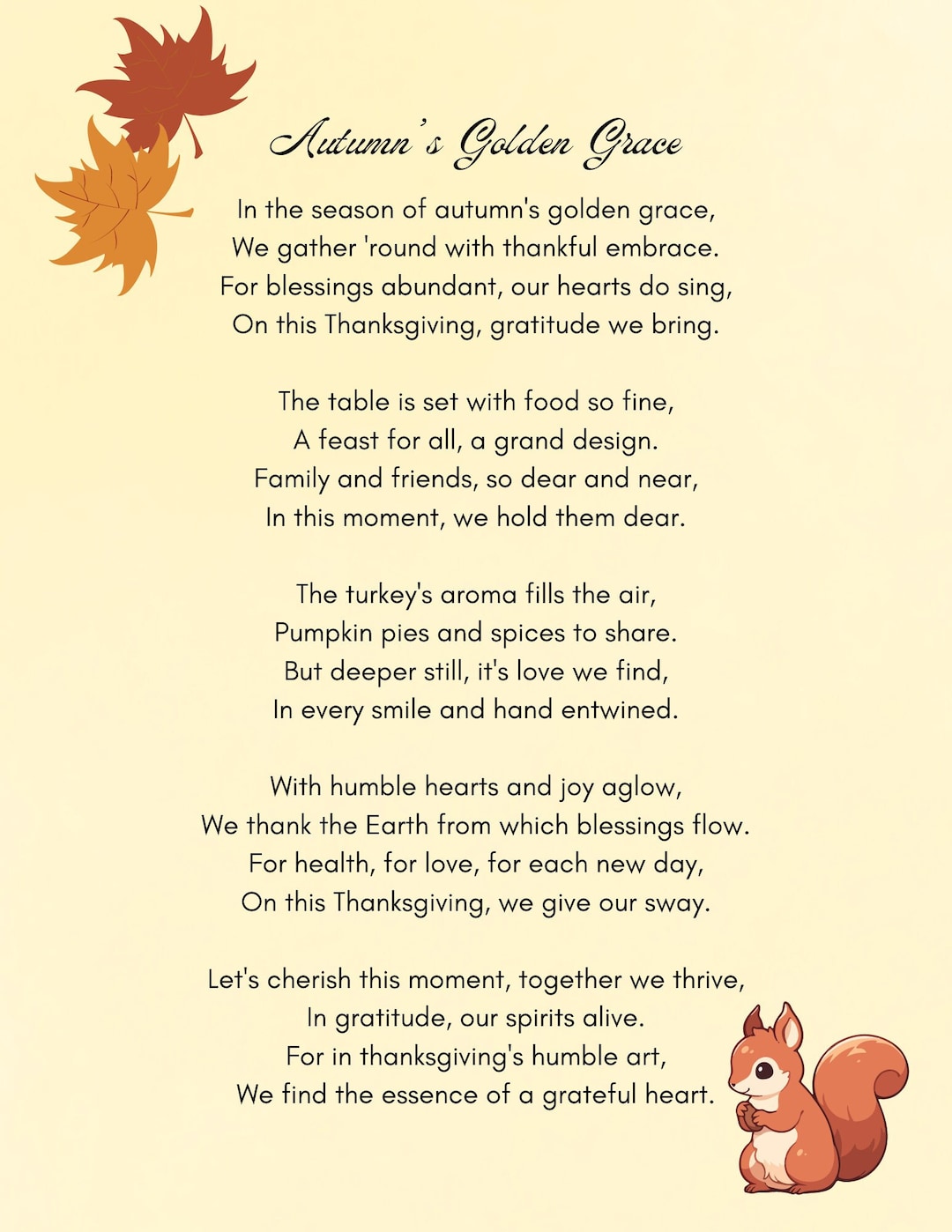 autumn's golden grace poem 8.5x11 and a4