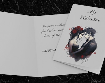 Afdrukbare Valentijnsdagkaart in vintagestijl - donkere romantiek illustratie