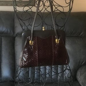 vintage RAFY sac à main en cuir marron peau de serpent
