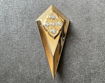 Vintage Gold Tone with Brooch Pin with Clear Rhinestones