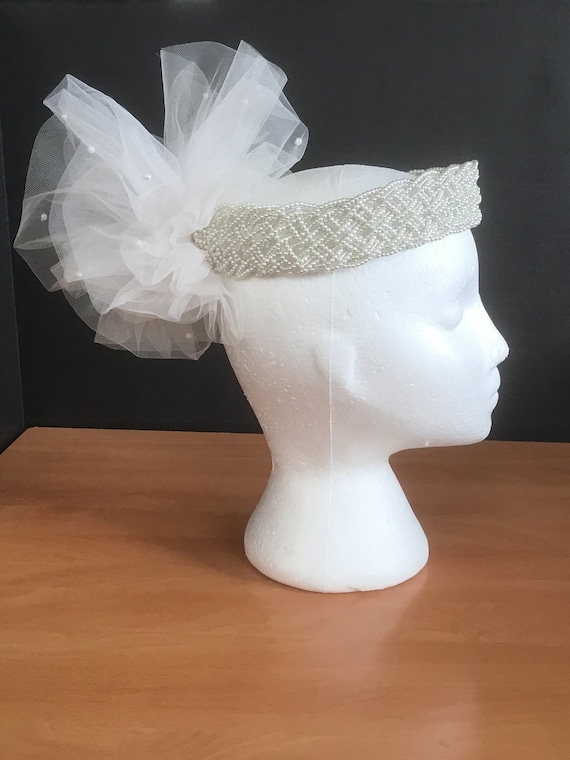 Vintage Beaded Wedding Headpiece Bridal pearl hea… - image 5