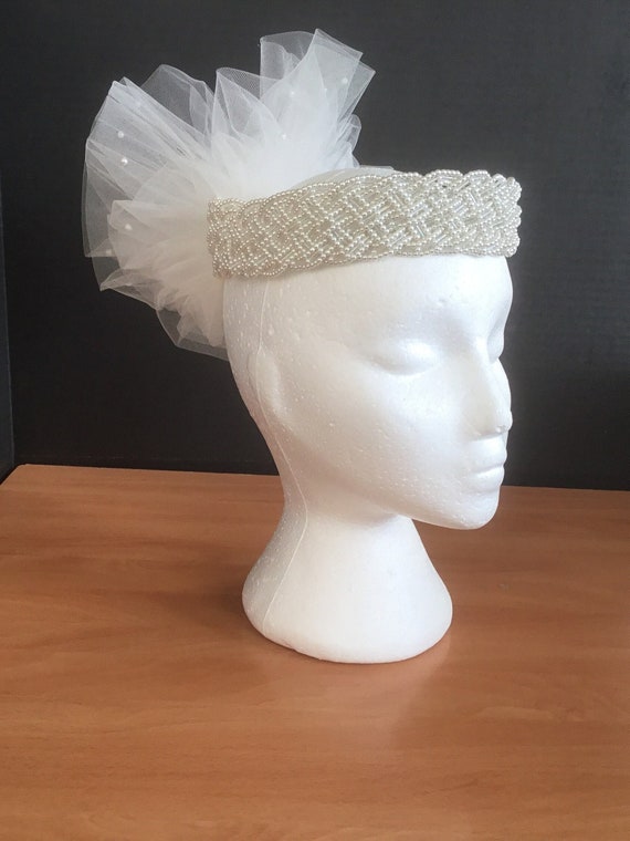 Vintage Beaded Wedding Headpiece Bridal pearl hea… - image 1