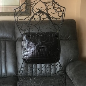 petit sac à main TALBOTS en cuir noir à effet croco en relief