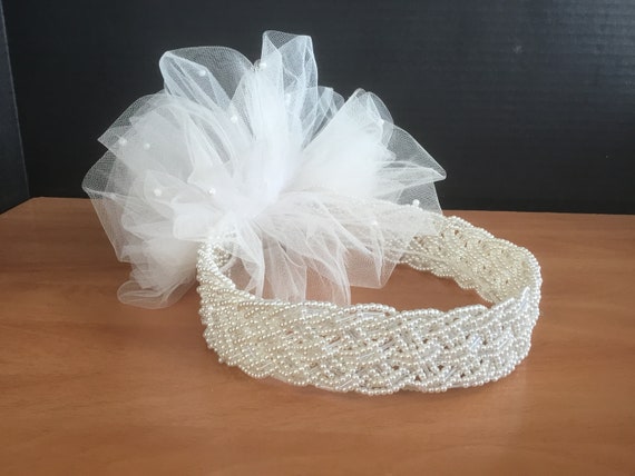 Vintage Beaded Wedding Headpiece Bridal pearl hea… - image 8