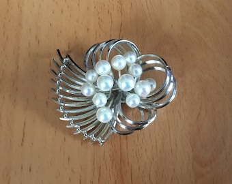 Vintage Brooch Sterling Silver and Akoya Cultured Pearl
