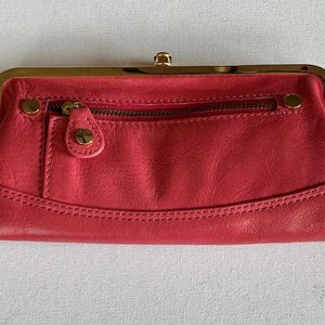 Vintage Multi-Compartment Coral Coloured Leather Wallet Clutch