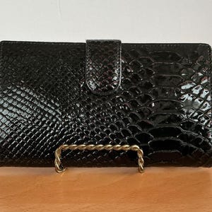 Vintage CABRELLI Schwarz-Braune Faux Schlangenleder Geldbörse
