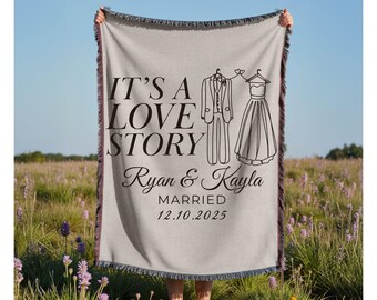 Custom Wedding Date Woven Blanket Personalized Wedding Gift Anniversary Throw for Newlywed Couple Keepsake Wedding Souvenir Memorabilia