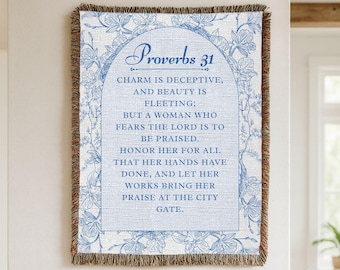 Proverbs 31 Christian Woven Blanket Bible Verse Throw Christian Mom Grandma Scripture Blanket for Women Girls Bible Throw Christmas Gift