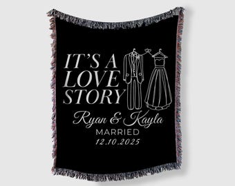 Custom Wedding Date Woven Blanket Personalized Wedding Gift Anniversary Throw for Newlywed Couple Keepsake Wedding Souvenir Memorabilia