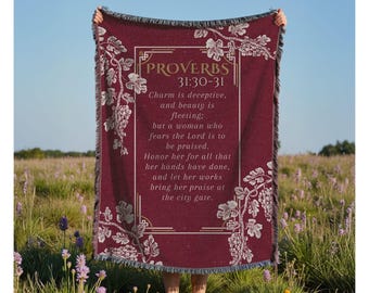 Manta cristiana tejida con versículo bíblico de Proverbios 31, ideal para mamás y abuelas, para mujeres y niñas, regalo de Navidad.