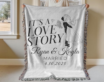 Custom Wedding Date Woven Blanket Personalized Wedding Gift Anniversary Throw for Newlywed Couple Keepsake Wedding Souvenir Memorabilia