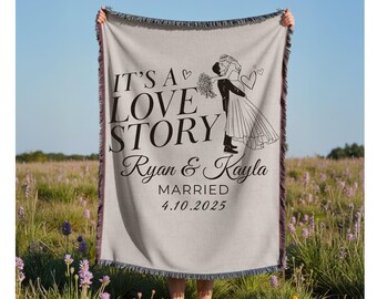 Custom Wedding Date Woven Blanket Personalized Wedding Gift Anniversary Throw for Newlywed Couple Keepsake Wedding Souvenir Memorabilia