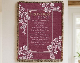 Manta cristiana tejida con versículo bíblico de Proverbios 31, ideal para mamás y abuelas, para mujeres y niñas, regalo de Navidad.