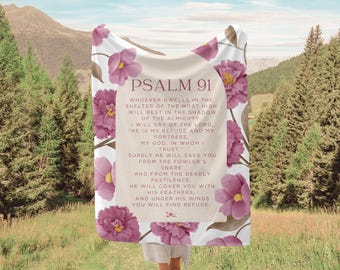 Psalm 91 Christian Plush Blanket Bible Verse Throw Christian Mom Grandma Scripture Blanket for Women Girls Bible Study Throw Velveteen