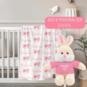 Manta de bebé con lazo rosa personalizada, manta personalizada para niños pequeños, manta con nombre, decoración de guardería con lazo rosa, regalo para su baby shower