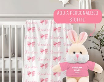 Personalized Pink Bow Baby Blanket: Coquette Nursery Decor