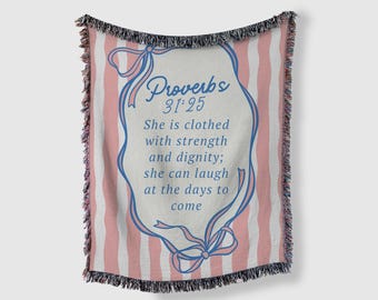 Manta cristiana tejida con versículo bíblico de Proverbios 31, ideal para mamás y abuelas, para mujeres y niñas, regalo de Navidad.