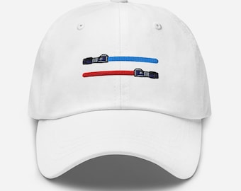 Gorra de fan de sables de luz, gorra de papá, gorra de béisbol de fan de Star Wars, lado oscuro, lado luminoso, gorra de fan de la Fuerza, espadas rojas y azules, 4 de mayo
