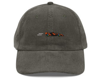 2026 Speeding McLaren Car, Corduroy Cap, Embroidered 2026 McLaren Racing, Vintage Corduroy, Embroidered McLaren Cap