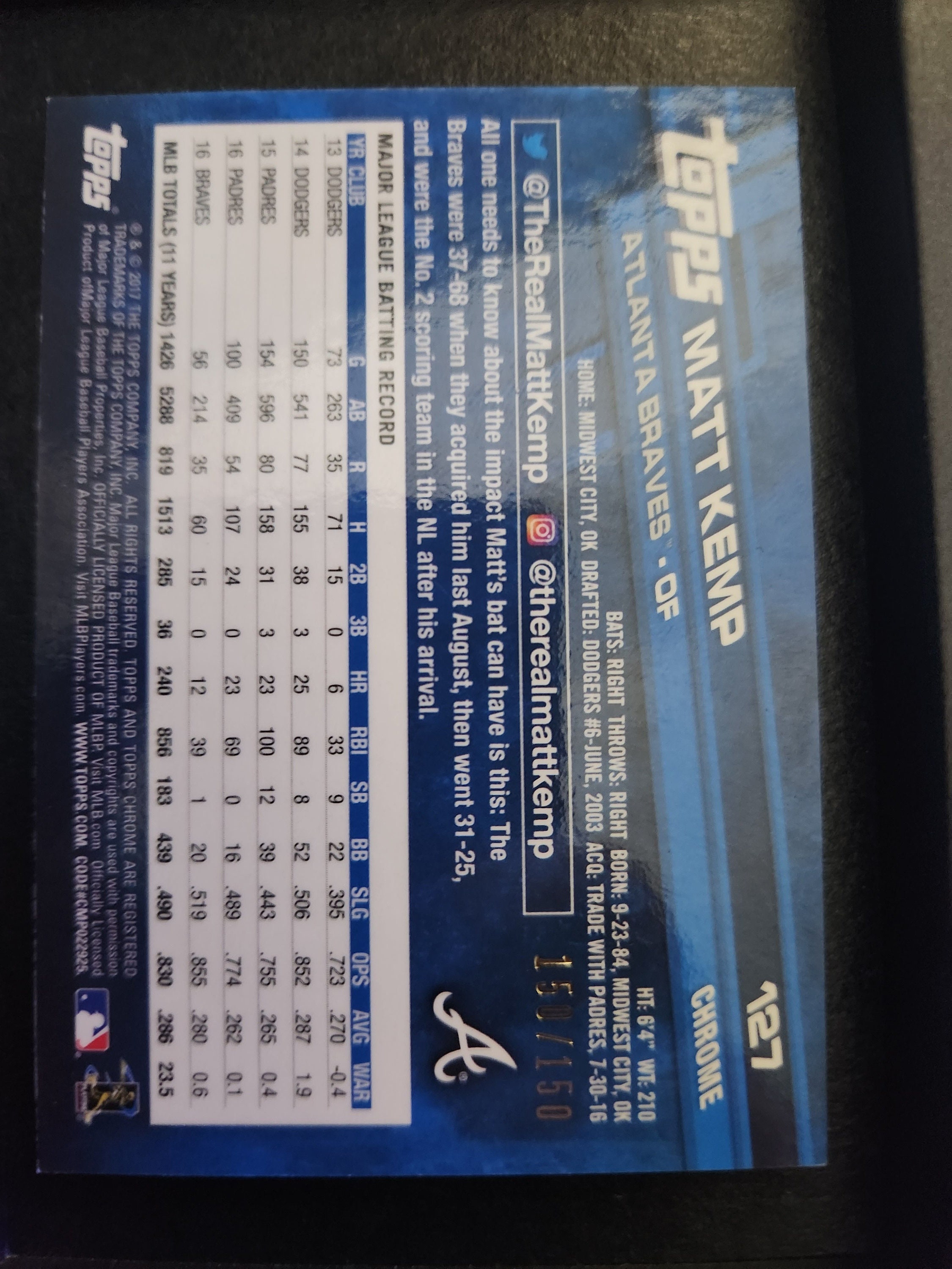 Matt kemp Autographed card nilumbered /150 - Etsy 日本