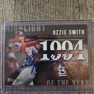 Carte dédicacée à Ozzie Smith des faits saillants de l'année - pièces détachées, célibataires, offres acceptées - sans certificat d'authenticité - souvenirs de baseball vintage