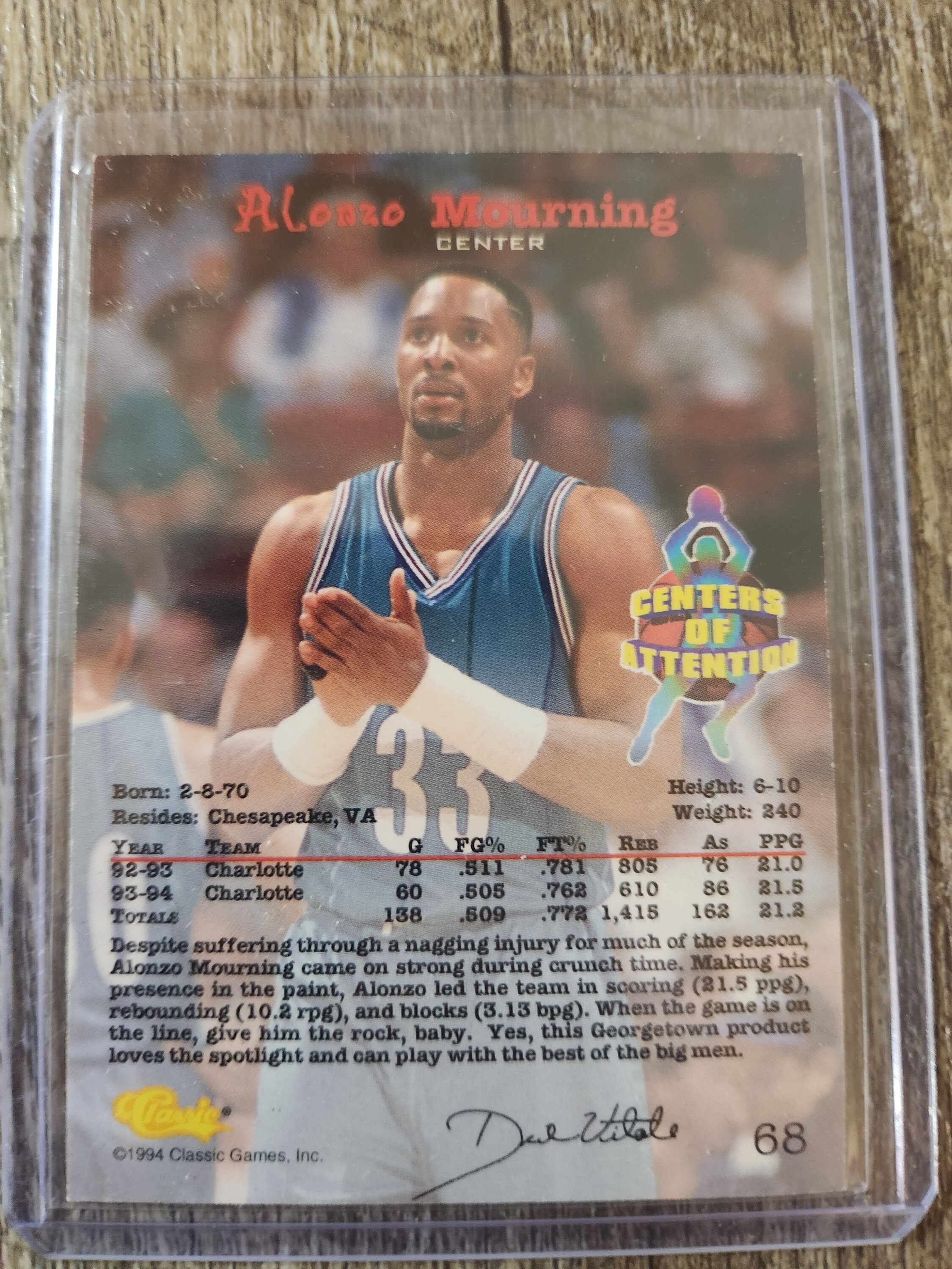 Alonzo Mourning Center of Attention Autographed Card - Etsy