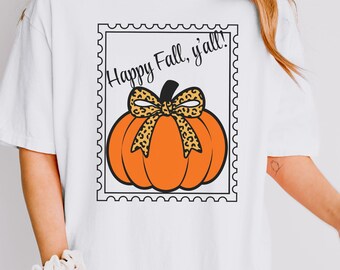 Fall Comfort Colors T-Shirt, Happy Fall Y'all, Autumn Shirt, Halloween Shirt, Pumpkin Bow Shirt, Fall Shirt, Retro Autumn, Retro Halloween