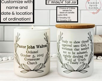 Pastor Ordination Gift Candle with Vine Design, 10oz Small Candle, Unscented Available
